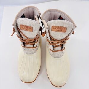 Sperry Boots Womens Size 7.5 Ivory Waterproof Duck Outdoor Rain Booties
